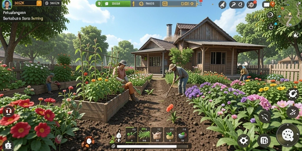 Screenshot gameplay <strong>365ZK</strong> yang menampilkan kebun yang indah.