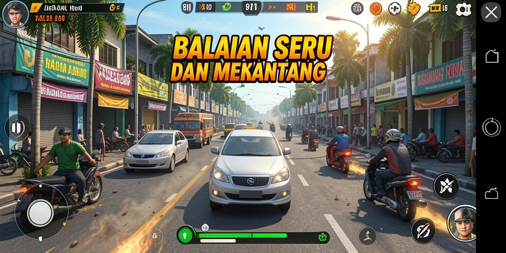 Tangkapan layar menunjukkan aksi balapan penuh kecepatan dan ketegangan.