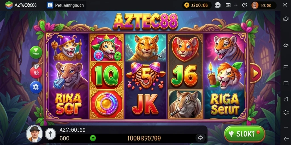 Screenshot utama AZTEC88 menampilkan gameplay slot yang menegangkan.