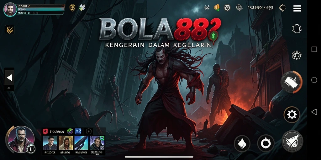 Screenshot gameplay BOLA88 menampilkan suasana mencekam dan monster menyeramkan.