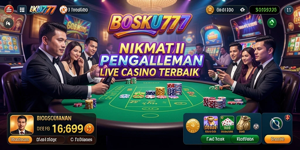 Screenshot gameplay BOSKU777 dengan dealer live yang profesional dan interaktif.