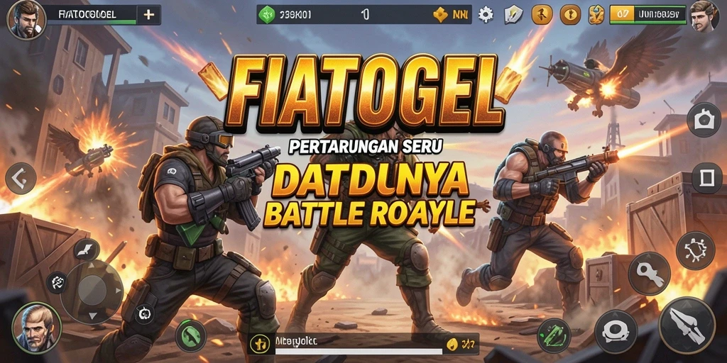 Screenshot utama FIATOGEL menampilkan aksi seru dalam Battle Royale.