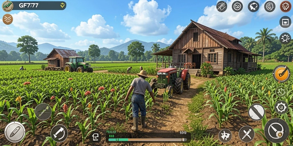 Tangkapan layar menunjukkan aktivitas seru dalam gameplay pertanian.