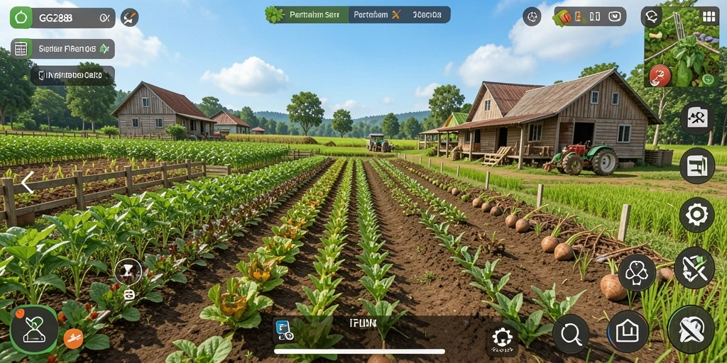 Screenshot gameplay GG288 menampilkan aktivitas pertanian yang seru.