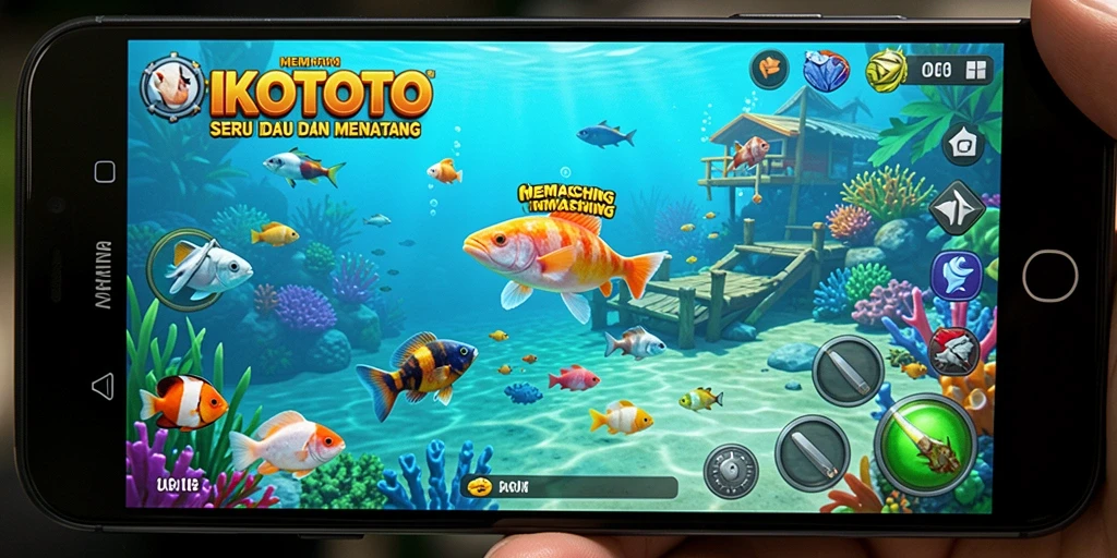 Tampilan gameplay KIKOTOTO yang menampilkan momen seru memancing.
