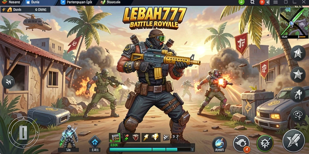 Tampilan aksi seru dalam gameplay LEBAH777 Battle Royale.