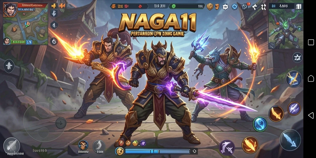 Screenshot NAGA11 menampilkan pertarungan seru dengan karakter yang dinamis.