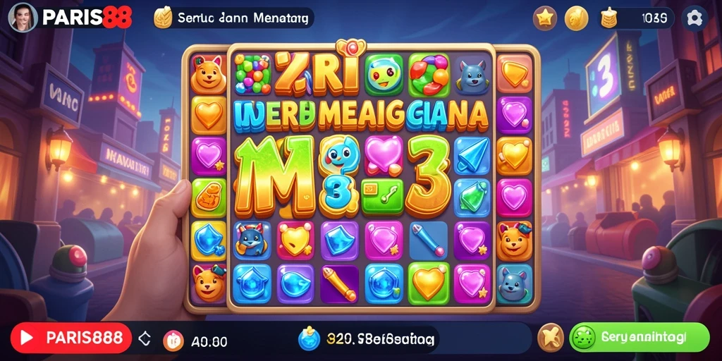 Tampilan gameplay menarik PARIS88 dengan aksi mencocokkan permata.