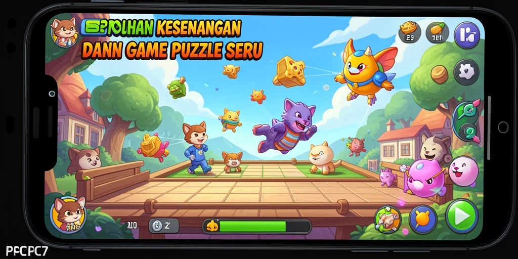 Screenshot PCPC7 menampilkan gameplay menantang penuh warna.