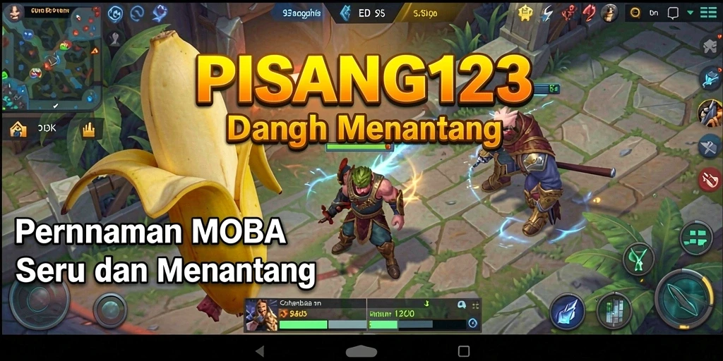 Tampilan gameplay seru PISANG123 di arena pertempuran MOBA.