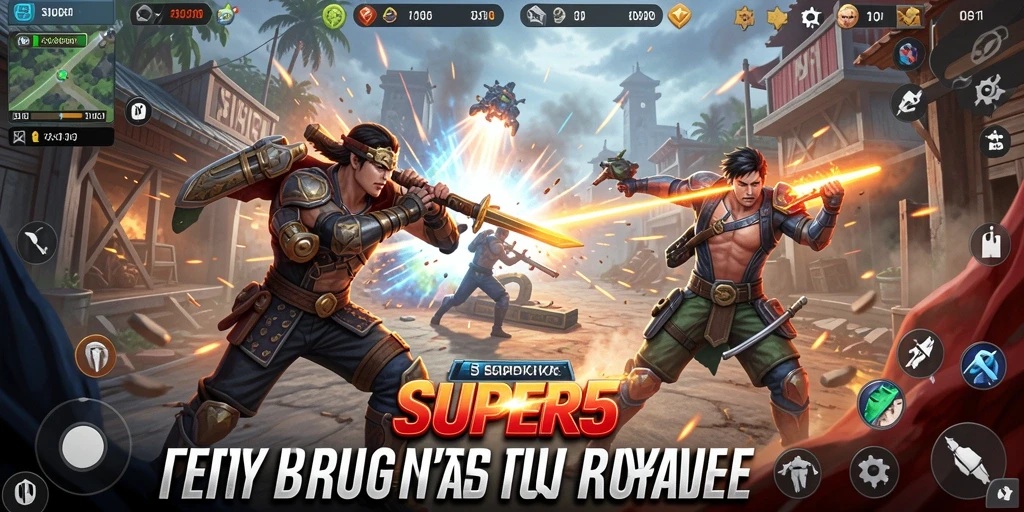 Screenshot gameplay SUPER5 yang menampilkan aksi pertarungan Battle Royale.