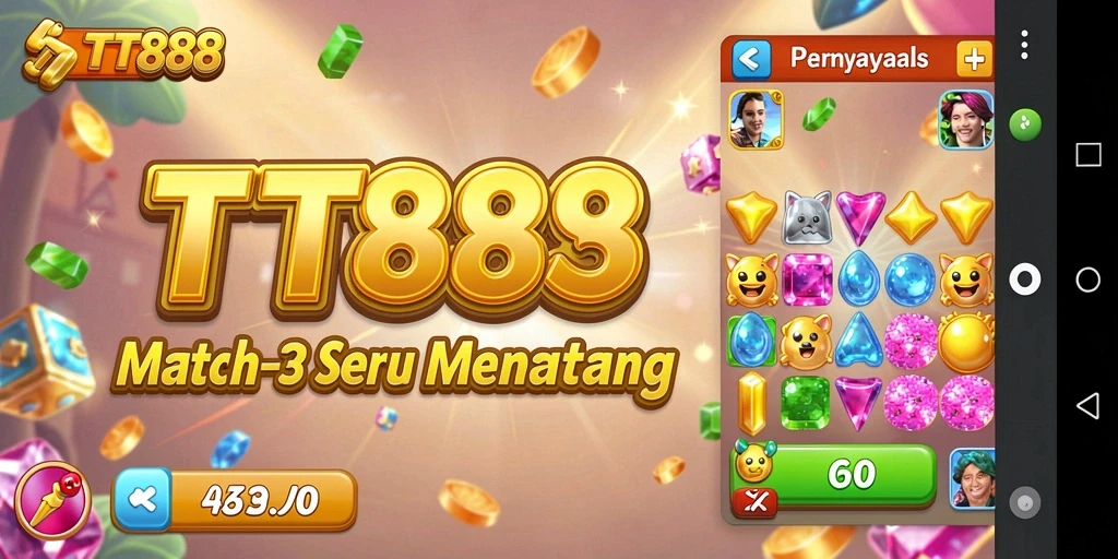 Tampilan warna-warni dari gameplay Match-3 TTT888 yang mendebarkan.