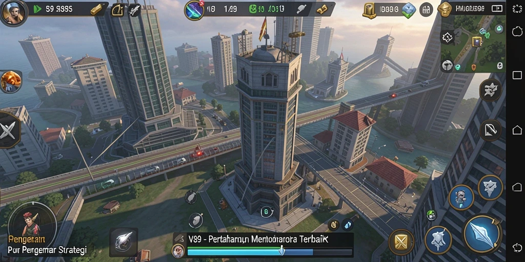 Tampilan gameplay V89 yang menegangkan dalam pertempuran Tower Defense.